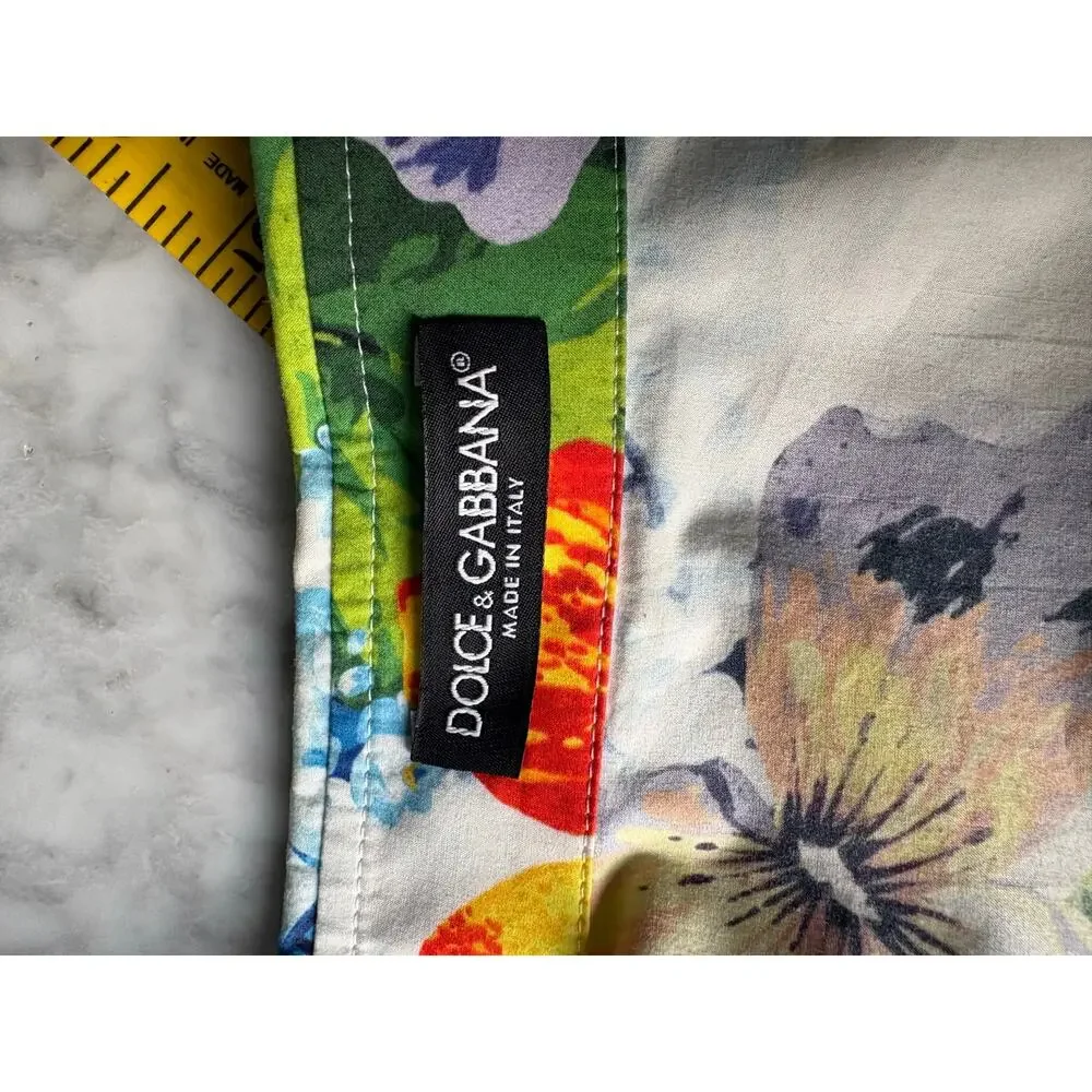 Dolce & Gabbana Tropical Floral Print Shirt Tie Front Hydrangea Size 42